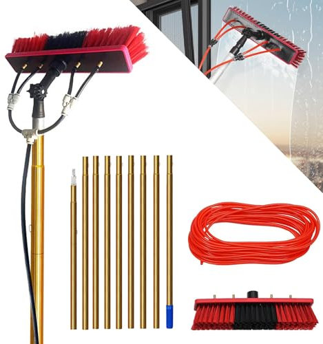 errtsdb Teleskop Waschbürste, Hydroreiniger mit Wasseranschluss für Dach Fenster Auto Wohnwagen,Fensterreiniger mit Teleskopstange - Wasserbesen Universal Waschbürste(14m Stange/55cm Bürste)