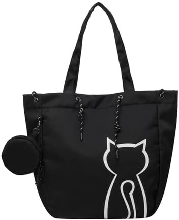Morain Canvas Taschen, Frauen Schultertasche Katze Druck Handtasche Weiblich Große Kapazität Canvas Tasche Student Schultasche für Einkaufen Reisen College