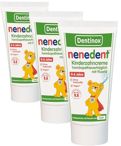 nenedent® Kinderzahncreme homöopathieverträglich mit Fluorid - Sanfte Pflege für starken Schutz | 500 ppm Fluorid | frei von Ätherischen Ölen, 1x 50ml (Packung mit 3)
