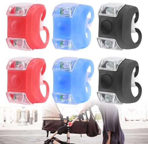Sporgo 6 luces LED para cochecito de bebé: luz impermeable para cochecito de bebé, luces LED de silicona, luz multiusos para cochecito de bebé, luz LED para todos los cochecitos (rojo + negro + azul)