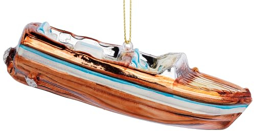 SIKORA Luxus Holz Motor Yacht besondere Weihnachtskugel Glas Christbaumschmuck Deko Figur Weihnachten Anhänger Ornament - Trend Line - BS689