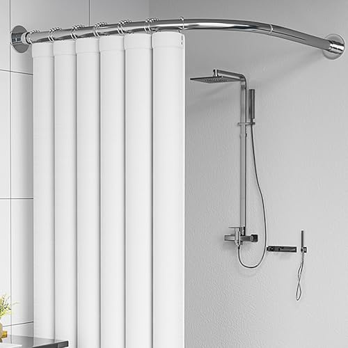 APHTOCF Asta per Tenda Doccia L Forma, Regolabile Bastone Tenda Doccia Angolare in Acciaio Inox, 70-95cm X 70-95cm, per Vasca da Bagno Bagno Spogliatoio Armadio, Senza Foratura, Argento