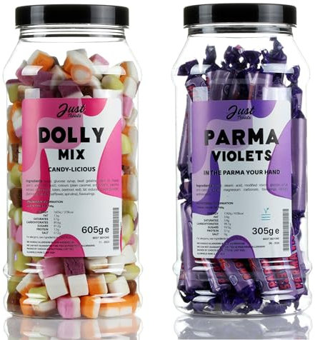 Just Treats Parma Violets and Dolly Mixtures - Sweet Gift Jars of Blissful Violet Explosion - 25,8