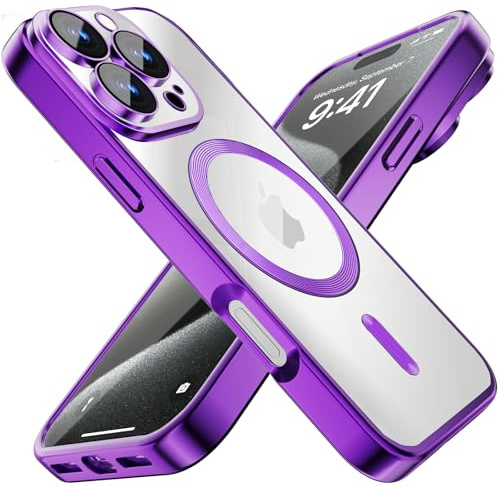 Misscase Custodia per iPhone 14 Pro Max 6,7 pollici, Copertura Posteriore Magnetica con Cornice Placcata Colore Trasparente, compatibile MagSafe, Protezione Standard Militare Viola