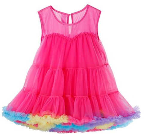 LACOFIA Vestido Tutú Niña con Capas de Tul Suave Vestido Verano de Princesa para Cumpleaños Bodas Fiesta 2-8 Años