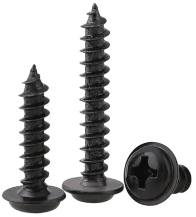 25x No.6 x 1.1/2 3.5 x 38mm Pozi Black Flanged Self Tapping Screws Black Flange Self Tappers Ideal for Metal Wood and Brick Self Tapping Screws Wood High Strength Durable