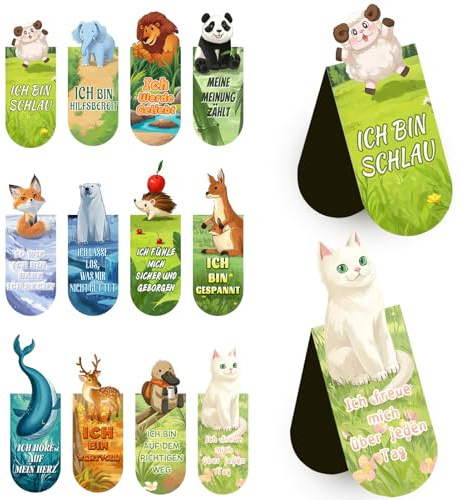Magnetische Lesezeichen Kinder,12 Stück Tiere Lesezeichen | Magnetische Lesezeichen mit Sprüchen über das Lesen,Mitgebsel Kindergeburtstag,Kleine Geschenke für Schüler,Buchliebhaber