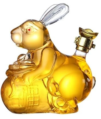 Carafe à whisky 750 ml, motif lapin chinois, fabriquée à la main, en verre sans plomb, idéale for la vodka, le whisky écossais, le rhum et la tequila.