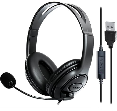 321Wasay PC Laptop USB Headsets with Microphone Mic,Computer Wired Gaming Work Headphones