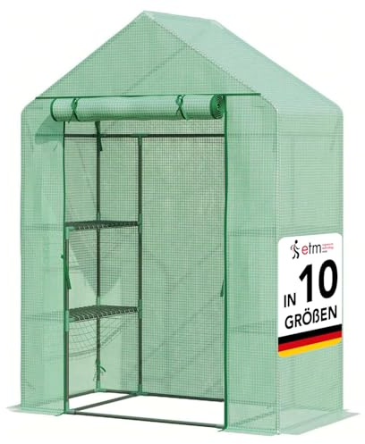 etm - Gewächshaus - Platzsparend, Hochwertiges Anzuchthaus Garten Balkon Stabil & Einfach zu Montieren (Grün, 73x143x195 Harrest)
