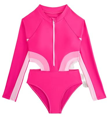 Alvivi baddräkt för flickor, långärmad UV-skydd, badkläder, ränder, bikini, tankini, sommar, baddräkt, baddräkt, Mörkrosa, 140-146