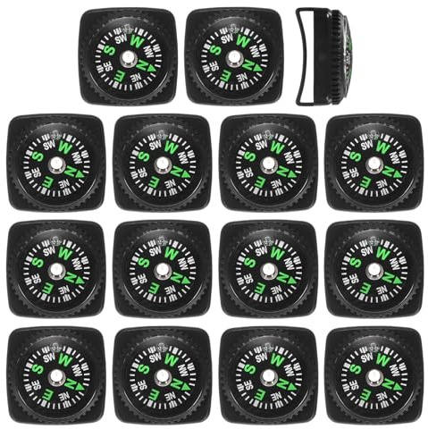 TIXIPEM 20mm Slip-On Wrist Compass [15PCS] - Hard Shell Liquid Filled Button Compass Survival Paracord Bracelet for Hiking - [Black] Outdoor Accessory