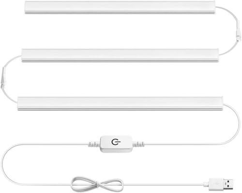 CHNMALITAI 5 V USB LED-underskåp, 3 stycken, 30 cm, vitt ljus, garderobsbelysningslist med touch-dimmer, strömbrytare för LED-skåpbelysning
