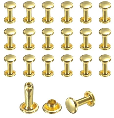 sourcing map 50 Sets Leather Rivets, 6mm Double Cap Rivets, 10mm Height Tubular Metal Studs for Leather Craft Repair and Decoration DIY Clothes, Shoes, Bags, Belts, Gold