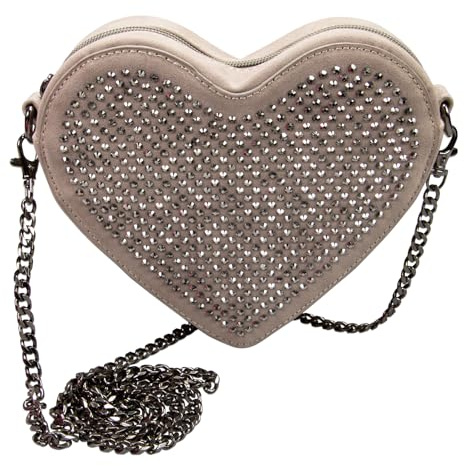 Alpenflüstern Trachtentasche Herz mit Strasssteinen - Damen Handtasche, Schultertasche fürs Dirndl, Tasche zur Tracht, Dirndltasche mit Metallelemente (taupe-grau) DTA106