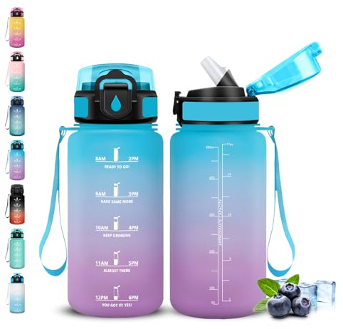 Gourde Enfant- 500ML- Gourde avec Slogan de Motivation, Gourdes Paille Enfant, Facile à Transporter, Bouteille Graduée anti Fuite, Bouteille d'eau pour l'École,Voyage, Camping, Sport