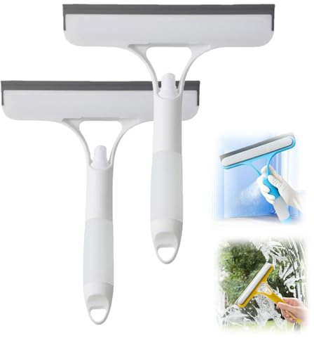 Window Squeegee, 3 in 1 Window Cleaning Scraper, with Spray Bottle, Shower Windows Squeegee Glass Cleaning Tool, for Car, Bathrooms, Home, Kitchen Windows (2, White)