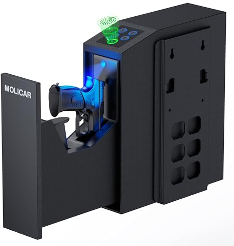 Biometric Gun Safe for Handgun Fingerprint 3 Ways Quick Access Slider Pistol Safe, Mounted Bedside Gun Lock Box for Nightstand, Bed, Desk, Wall, Dresser