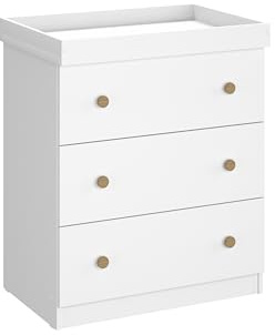 Shefa Kids 888 White 3-Drawer Baby Changing Table with Drawers – Baby Changing Unit & Diaper Changing Station, Convertible Changing Table Unit, Nursery Furniture