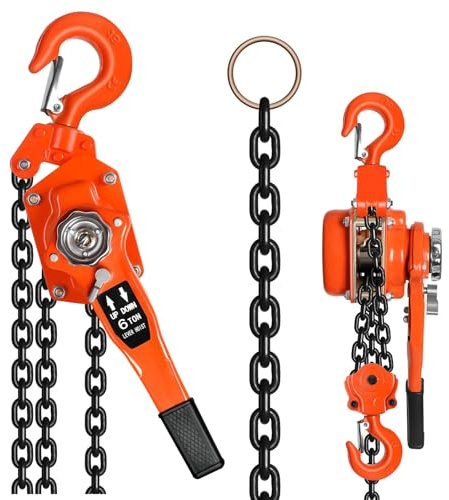 20FT Lever Chain Hoist, 13200lbs Heavy Duty Lever Hoist with Upgraded Auto Chain, Hand Chain Hoist for Warehouse, Factory and Construction Use (6Ton20FT)