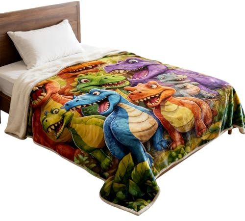 Croovepi Manta para Cama - Franela de Dibujos Animados Colorida | Diseño de Dinosaurios para Cama | para Sala de Estar, Dormitorio, Sofá, Reclinable, Salón, Apartamento, Niños, Niñas, Adolescentes