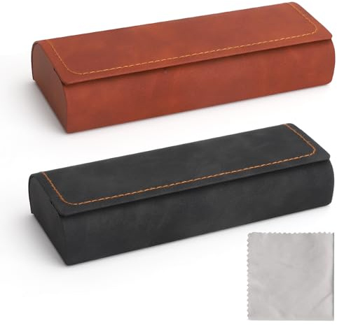 UOCAI 2 Pezzi Portaocchiali Astuccio Rigido con Panno in Microfibra, Custodia Piatta per Occhiali, Custodia per Occhiali da Sole con Chiusura Magnetica per Occhiali da Lettura e Occhiali Sportivi