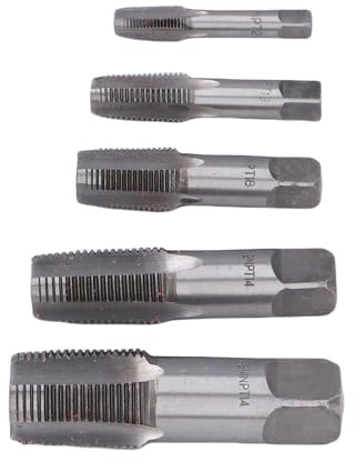 Headerbs 5-teiliges NPT-Rohrgewindebohrer-Set, Gewindewerkzeuge aus Kohlenstoffstahl für Klempner und Mechaniker, Präzise Schnitte in 3/4 1/2 3/8 1/4 /8 Zoll für DIY-Projekte