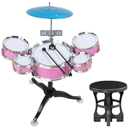Hellery Kinder Schlagzeug Set, Jazz Schlagzeug Set, Frühförderung, Kindergarten Geschenk für Kinder von 3 6 Jahren, 5 Trommeln, Anfänger Schlagzeuginstrument, Rosa