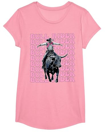 Bull Rider Bull Riding Coquette Bow Pink Ribbon T-Shirt, Girls, Pink, Small