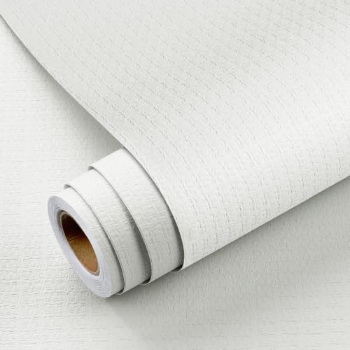 YENHOME Self-Adhesive White Textured Wallpaper 60 x 500 cm Woodchip Wallpaper White Waterproof Adhesive Film Furniture Cabinet Door Drawer Wall Wallpaper Self-Adhesive for Wall Living Room Bedroom