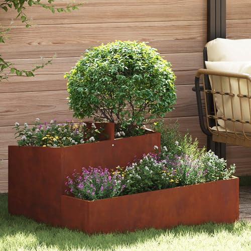 RCODSSK Fioriera moderna in acciaio – Vaso da giardino marrone 80 x 80 x 50 cm in acciaio laminato a freddo con finitura metallica per terrazza ed esterni