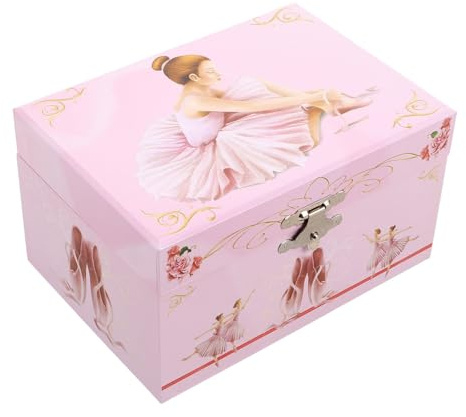 Artibetter Scatola Portagioie Musicale Rosa con Ballerina Girevole, Dimensioni 5 Pollici, Contenitore Raffinato in MDF con Scomparti per Ragazze, Regalo per Compleanno e Camera