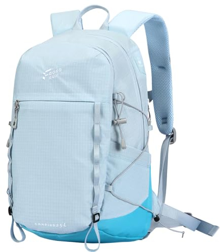 Eslcorri 25L Hiking Backpack Lightweight Outdoor Rucksack Men Women | Under-Seat Flight Bag With Breathable Mesh Back, Waist Strap, Trekking Pole Attachment & Hydration Port, Glacier Blue