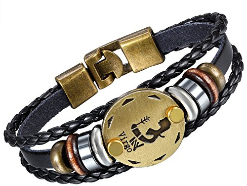 Flongo Lederarmband Horoskop Armband Damen Armkette Herren Armreif, Leder-Armband Armreif Manschette Manschettenknopf Schwarz Gold Golden Horoskop Tierkreis Sternzeichen Sternbild Skorpion