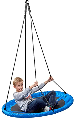 Izzy Nestschaukel Outdoor, Textilene Material PE-Kunststoff, wetterfest, weiches Nest, TÜV Rheinland GS Mehrkinderschaukel, 150 kg Tragkraft - Blau, 110D x 110B x 180H cm
