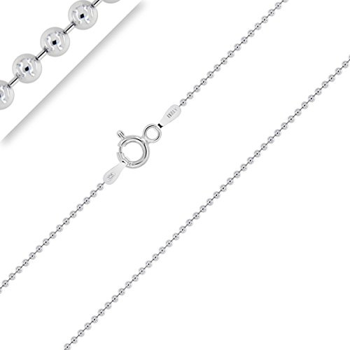 Planetys - Kugelkette 925 Sterling Silber Rhodiniert Kette - 1 mm Breite Verschiedene Längen: 40-45-50-55-60 cm