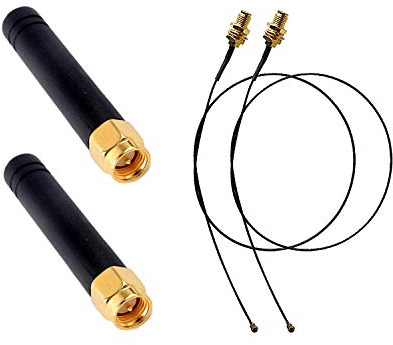 Oiyagai 2pcs 433Mhz Antena WiFi 2.5dbi SMA macho (Pin) Conector con Mini PCI U.FL a SMA Hembra WiFi Pigtail RF1.13 15cm Cable