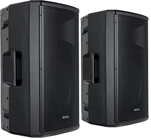 Pronomic E-215 MA Set Stereo - 2 casse attive 2 vie - Potenza: 2x 120 Watt (RMS) - Woofer 15 + Driver a compressione 1,0 - Ricevitore Bluetooth e lettore MP3 con USB/SD - Inclinazione monitor
