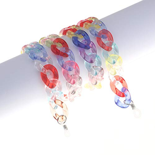 Inzopo Modische breite Acryl-Sonnenbrillenkette, Lesebrille, hängende Halskette, große Brillenkette, Brillenband, Transparent, bunt, One size
