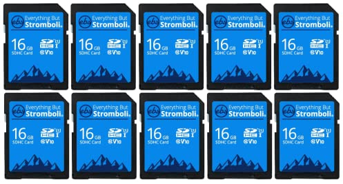 Everything But Stromboli Scheda di memoria SD da 16 GB (10 pezzi) Speed Class 10 UHS-1 U1 C10 16G SDHC per fotocamere digitali compatibili, computer, trail cam