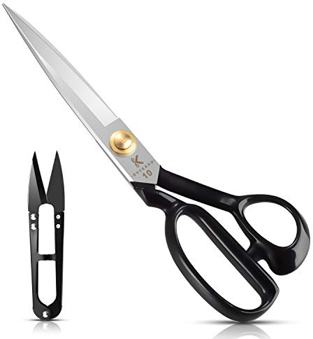 Forbici da Sarto, Tessuto da 25,5 cm con Tagliafilo, Tappezzeria - Manico in Gomma per Tagliare Tessuto e Pelle (Bianca, 10 Pollici, Destrimani)