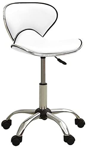 vidaXL Friseur Rollhocker Höhenverstellbar Drehbar Arbeitshocker Friseurhocker Drehhocker Praxishocker Kosmetikhocker Weiß Kunstleder