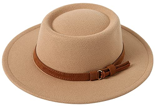 Lanzom Damen-Fedora-Hut, Vintage-Stil, breite Krempe, warm, Wolle, Panamahut, Filz, Jazz-Hut, B-camel, M/L