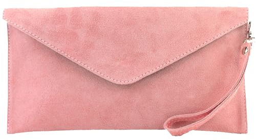 modamoda de T106 Damen Wildleder Rauleder Clutch Umhängetasche Abendtasche handmade in Italy, Farbe:Lachsfarben