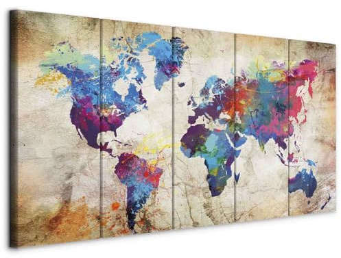B&D XXL - Akustikbild Akustikplatten Landkarte, 225x90 cm, 5-teilig, Büro | Verbessert Raumakustik, reduziert Hall, ideal fürs Büro oder Wohnzimmer, hochwertige Verarbeitung, schnelle Montage, stilvoll
