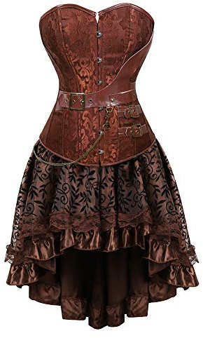 WLFFW Bustino Corsetto Pelle e Gonna Tutu Corpetto Donna Steampunk Marrone Sottile (EU(36-38) L, Marrone)