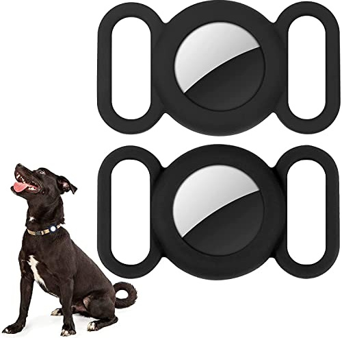 Airtag Hundehalsband, Silikonhülle für GPS-Tracking-Finder, Schutzhülle kompatibel mit Apple Airtag, Sicherheit und Anti-Verlust, Hundehalsband, Katzenschlaufe, Haustierzubehör (2 Stück schwarz)