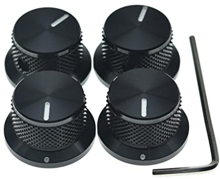 Dopro 4er-Pack Aluminium-Potentiometer-Knöpfe im Schrauben-Stil 6,35 mm Universal-Top-Hat-Knöpfe Glocken-Lautstärke-Ton-Regler-Knöpfe für Gitarre/Bass/Verstärker/Vorverstärker Schwarz mit Indikator