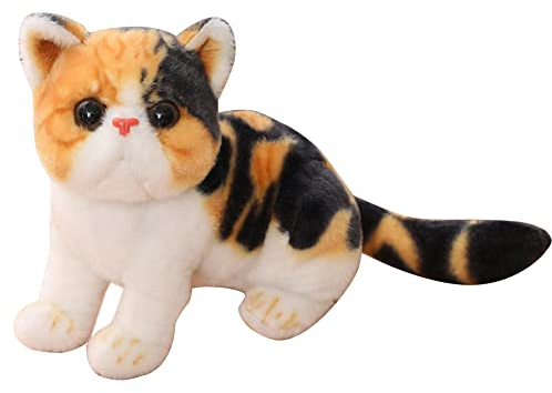 ISAKEN Katzen Plüschtier, Simulation Katze Kuscheltier Weiches Stofftier Plüschpuppe Kuschelkätzchen Plüsch Kissen Plüschkatze Kissenpuppe Kuschelkissen Spielzeug Geschenk für Kinder