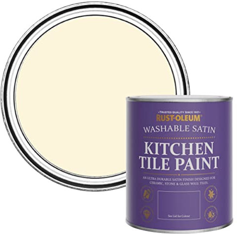 Rust-Oleum Beige water resistant Kitchen Tile Paint in Satin Finish - Clotted Cream 750ml